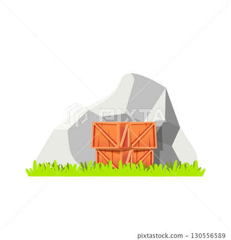 Stone Illustration with Wooden Crates Vector Stone Illustration with Wooden Crates Vector 130556589