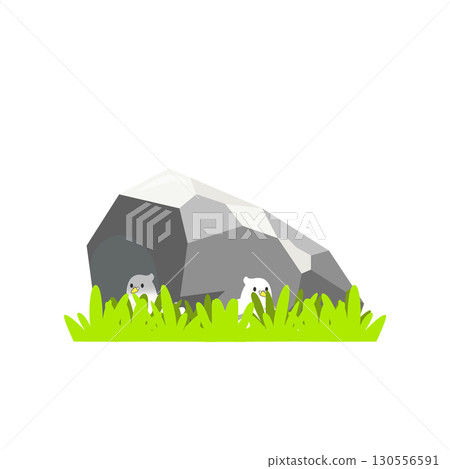 Long Stone with Two Birds Vector Illustration 130556591