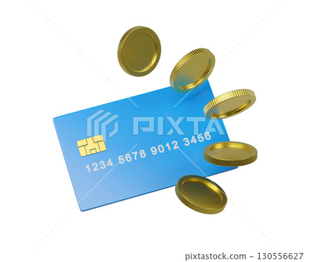 3d Credit Card contactless icon with Gold Coins 3d Credit Card contactless icon with Gold Coins 130556627
