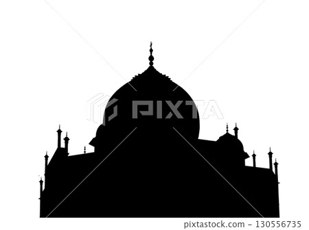 Silhouette of the Taj Mahal s central dome and finial against a stark white background, emphasizing Silhouette of the Taj Mahal s central dome and finial against a stark white background, emphasizing 130556735