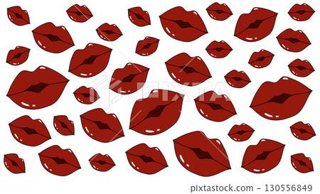 White background with bright red lips, background with patterns in the form of female lips with red lipstick, postcard for Valentine's day, Mother's day or International Women's day White background with bright red lips, background with patterns in the form of female lips with red lipstick, postcard for Valentine's day, Mother's day or International Women's day 130556849