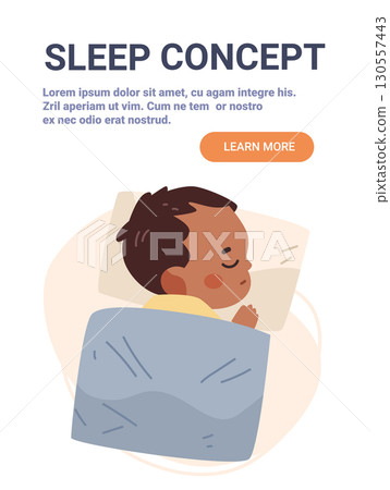 Sleep concept child resting bed cozy blanket peaceful bedroom scene soft colors modern website banner 130557443