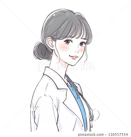 身穿白大褂的女人/女孩的水彩和手繪插圖素材 身穿白大褂的女人/女孩的水彩和手繪插圖素材 130557554