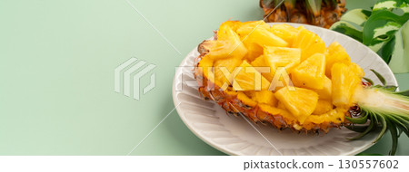 pineapple tropical leaves bowl cut slices pineapple chucks bowl パイナップル 130557602