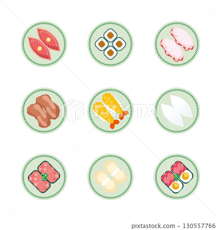 Conveyor belt sushi illustration set 3 130557766