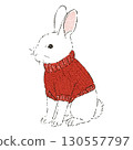穿著紅色針織衫的白兔 130557797