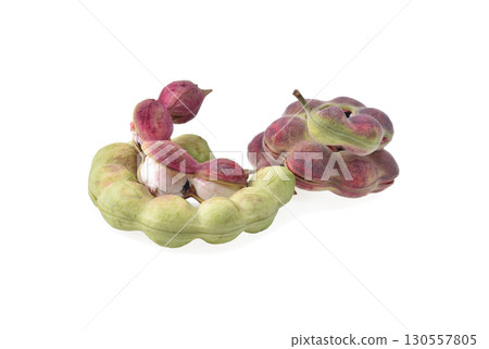 Manila tamarind fruit isolated on white background. 130557805