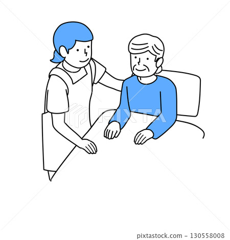 Caregivers assisting elderly people who get up and go to bed 130558008