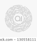 Artificial intelligence logo, chip, icon, sign in the flat line design style. Digital circuit board concept technology artwork for poster, cover, web banner, card. AI futuristic vector. 130558111