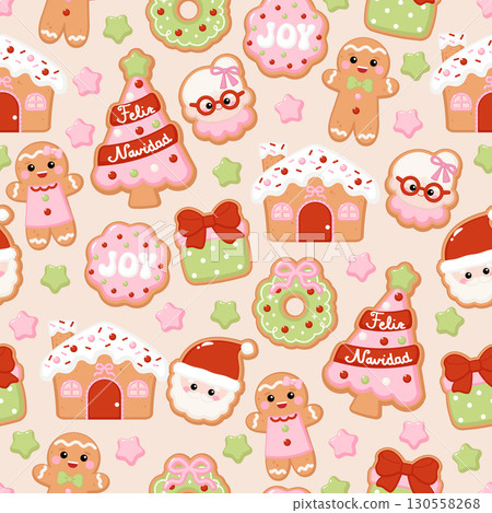 Cute Christmas cookies decoration seamless pattern background 130558268