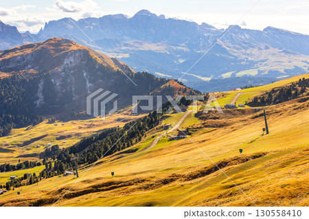 Seceda autumn valley landscape, Val Gardena, Italy 130558410