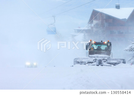 Ski resort Bansko, Bulgaria, ratrack, lift cabins 130558414