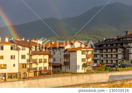 Bansko, Bulgaria summer town and rainbow 130558516