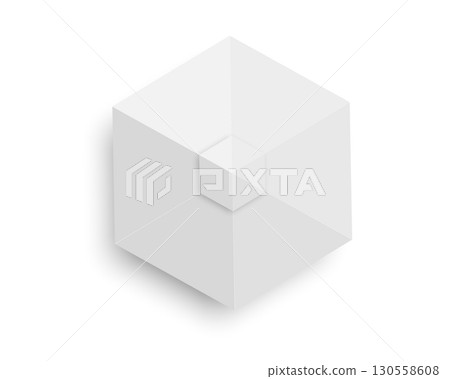 Cafe or kiosk tent top view. Beach umbrella. Gazebo awning in hexagon shape. Event sunshade. Market or exhibition canopy mockup isolated on white background. Vector realistic illustration 130558608