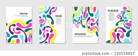 Collection of artwork colorful covers, templates, backgrounds, placards, brochures, banners, flyers. Bright creative posters with color shapes and painting print. Contemporary funky design 130558897