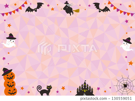 受萬聖節啟發的帶有閃閃發光背景的水平框架插圖 130559051