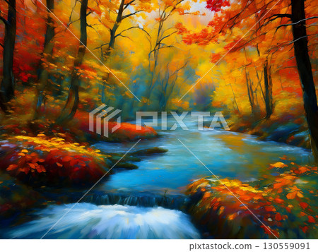 秋季風景插圖描繪了色彩繽紛的秋葉和一條安靜流動的河流 | 秋葉,河流,森林,秋天,自然,色彩繽紛,風景 秋季風景插圖描繪了色彩繽紛的秋葉和一條安靜流動的河流 | 秋葉,河流,森林,秋天,自然,色彩繽紛,風景 130559091