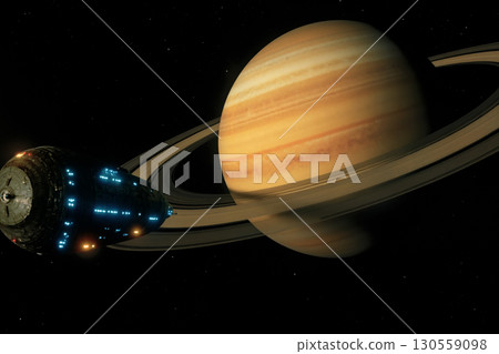 Image of a spaceship heading for Saturn - AI-generated image 130559098