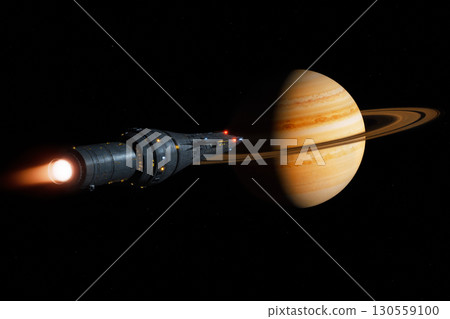 Image of a spaceship heading for Saturn - AI-generated image 130559100
