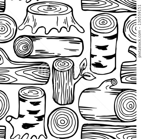seamless pattern of logs, tree cuts in simple doodle style. vector illustration 130559151