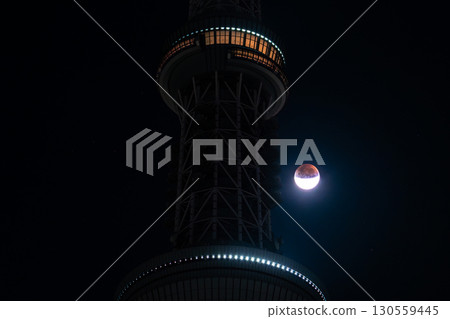 東京：2025年9月8日月全食及晴空塔 130559445