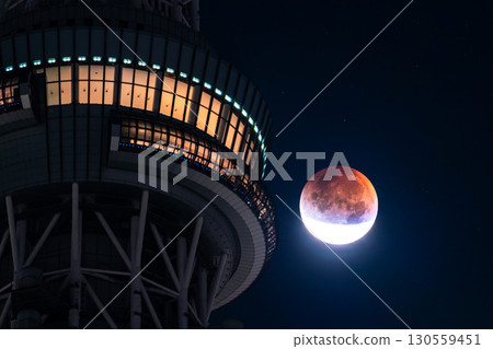 Tokyo: Total lunar eclipse and Skytree on September 8, 2025 Tokyo: Total lunar eclipse and Skytree on September 8, 2025 130559451