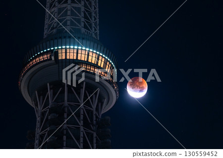 Tokyo: Total lunar eclipse and Skytree on September 8, 2025 Tokyo: Total lunar eclipse and Skytree on September 8, 2025 130559452