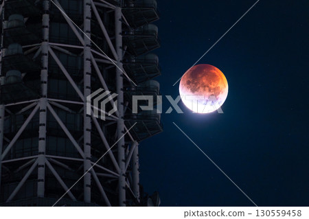 東京:2025年9月8日月全食及晴空塔 東京:2025年9月8日月全食及晴空塔 130559458