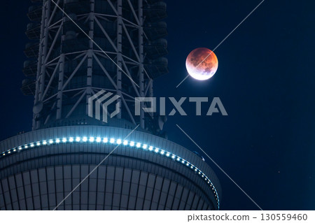 Tokyo: Total lunar eclipse and Skytree on September 8, 2025 130559460