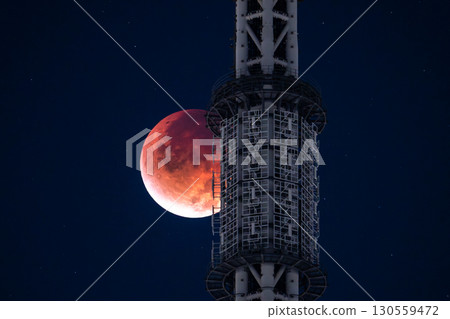 Tokyo: Total lunar eclipse and Skytree on September 8, 2025 Tokyo: Total lunar eclipse and Skytree on September 8, 2025 130559472