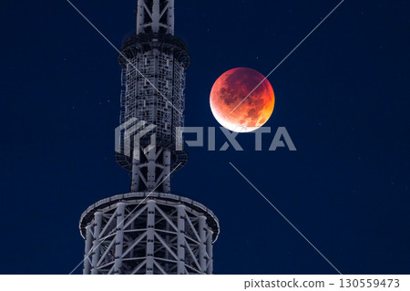 東京:2025年9月8日月全食及晴空塔 東京:2025年9月8日月全食及晴空塔 130559473