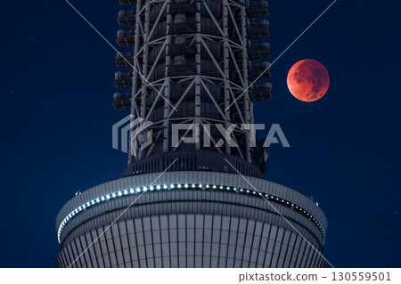Tokyo: Total lunar eclipse and Skytree on September 8, 2025 130559501