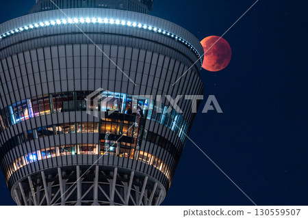 東京:2025年9月8日月全食及晴空塔 東京:2025年9月8日月全食及晴空塔 130559507