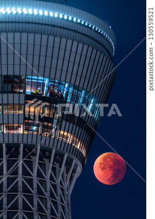 Tokyo: Total lunar eclipse and Skytree on September 8, 2025 130559521