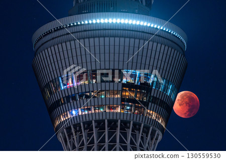 東京:2025年9月8日月全食及晴空塔 東京:2025年9月8日月全食及晴空塔 130559530