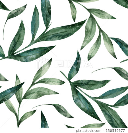 Seamless watercolor pattern with bright, rich green tree branches. White background. Hand-drawn. For wrapping paper, packaging, textiles. Botanical design. Plant illustration Seamless watercolor pattern with bright, rich green tree branches. White background. Hand-drawn. For wrapping paper, packaging, textiles. Botanical design. Plant illustration 130559677