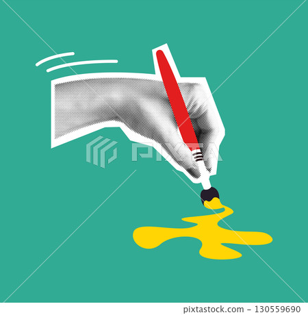 Retro Style Illustration of Hand Painting Splash Retro Style Illustration of Hand Painting Splash 130559690
