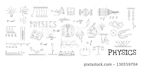 Physics Formulas and Diagrams in Sketch Style 130559704