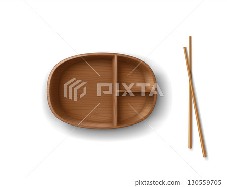 Wooden Bento Box with Chopsticks on White Background Wooden Bento Box with Chopsticks on White Background 130559705