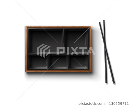 Minimalist Bento Box with Chopsticks on White 130559711