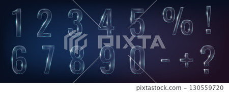 Glass Style Numbers and Symbols on Dark Background Glass Style Numbers and Symbols on Dark Background 130559720