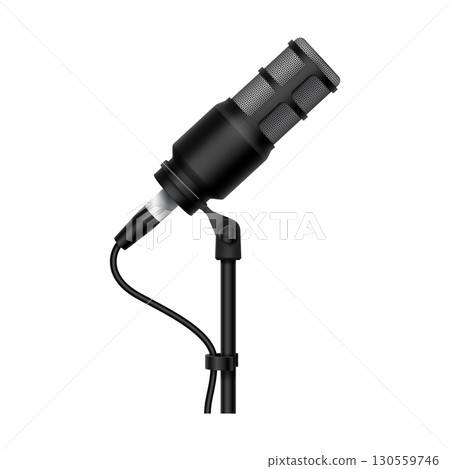 Professional Black Microphone on Stand Illustration 130559746