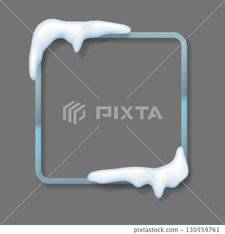 Frosty Frame with Snowy Corners on Gray Background 130559761