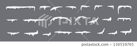 Set of Realistic Icicles on Grey Background Set of Realistic Icicles on Grey Background 130559765