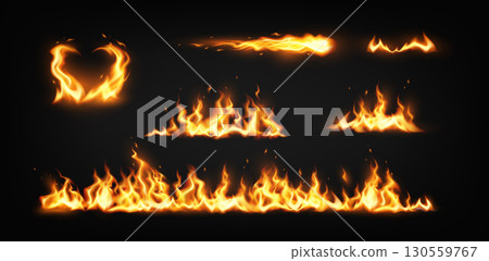 Various Flames and Fire Elements on Dark Background Various Flames and Fire Elements on Dark Background 130559767