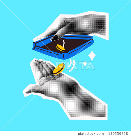 Pop Art Hands with Wallet and Coin Exchange Pop Art Hands with Wallet and Coin Exchange 130559828