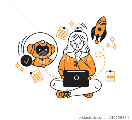 Woman with Laptop and Technology Concepts Woman with Laptop and Technology Concepts 130559854