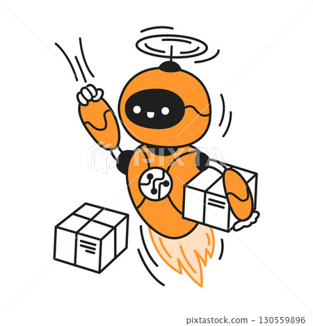 Cute Robot Delivering Packages With Cheerful Expression Cute Robot Delivering Packages With Cheerful Expression 130559896