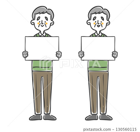 拿著木板的老人，全身，向量圖 130560115