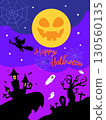 Halloween illustration with a witch flying in the night sky 130560135